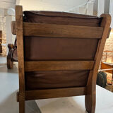 1960s Sofa and 2 Armchairs Set in Wood and Leather