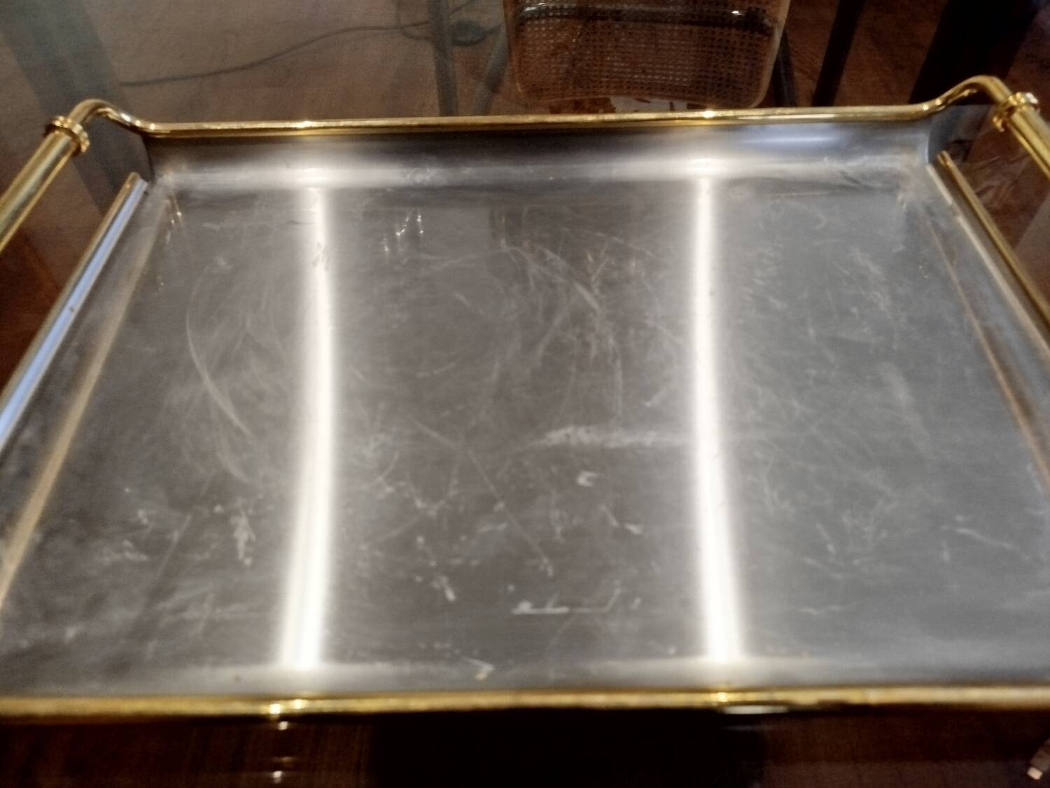 Rectangular brass and metal tray, 70s