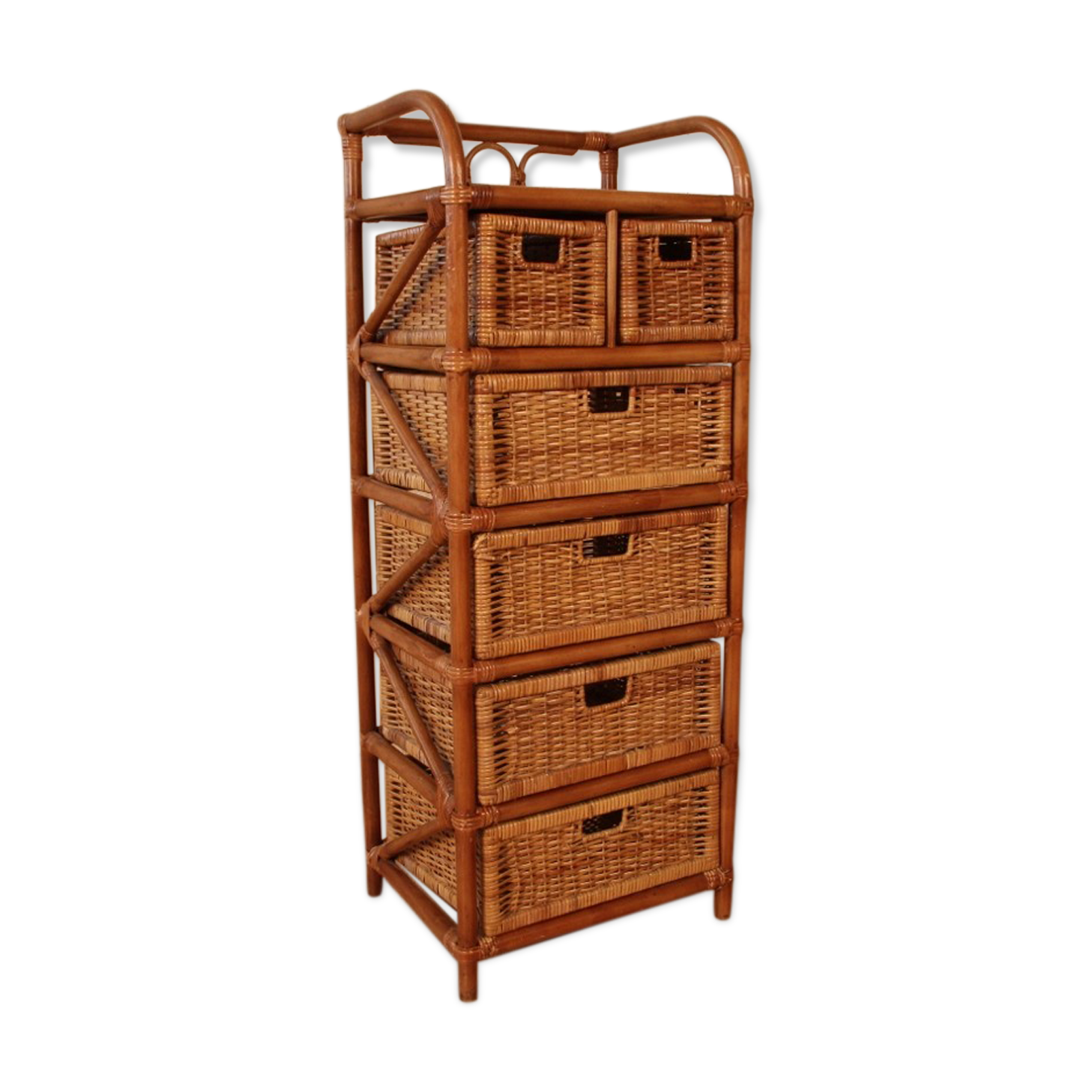 Tree on feet with rattan and bamboo drawers