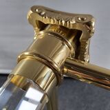 Pair of tables in brass, acrylic and glass