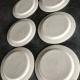 Set of 6 antique plates in fine earthenware with printed decoration of grisailles and poems