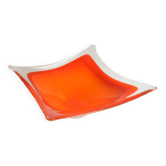 Vide poche en verre de Murano carré orange, Italie années 1970.