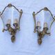 Paire d'appliques en bronze et verre