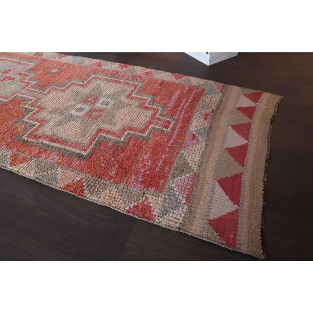 1970s Vintage Turkish Hand-Knotted Wool Cotton Red Runner Rug 90x307