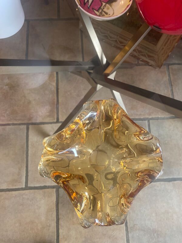 Cendrier jaune en cristal 1980s