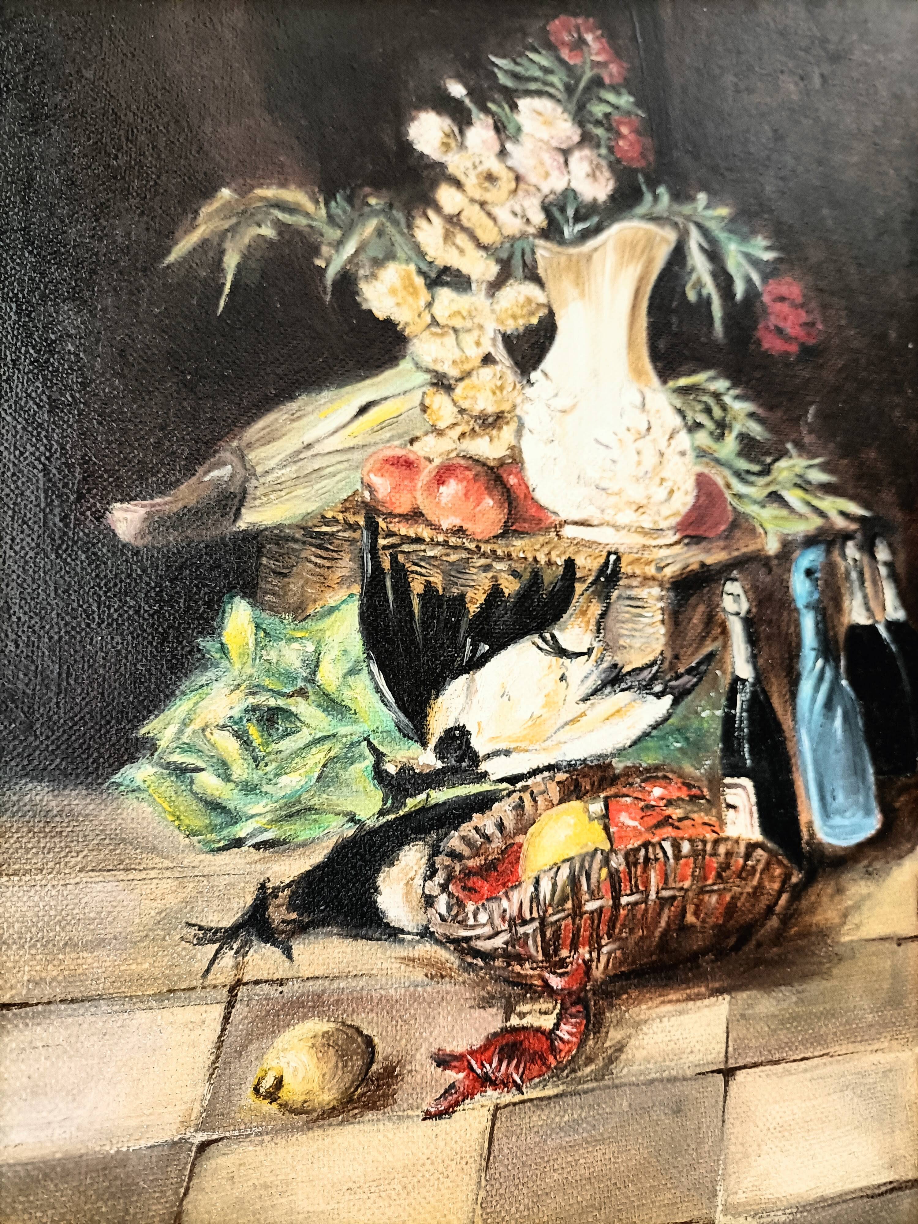 Oil painting on canvas still life signed