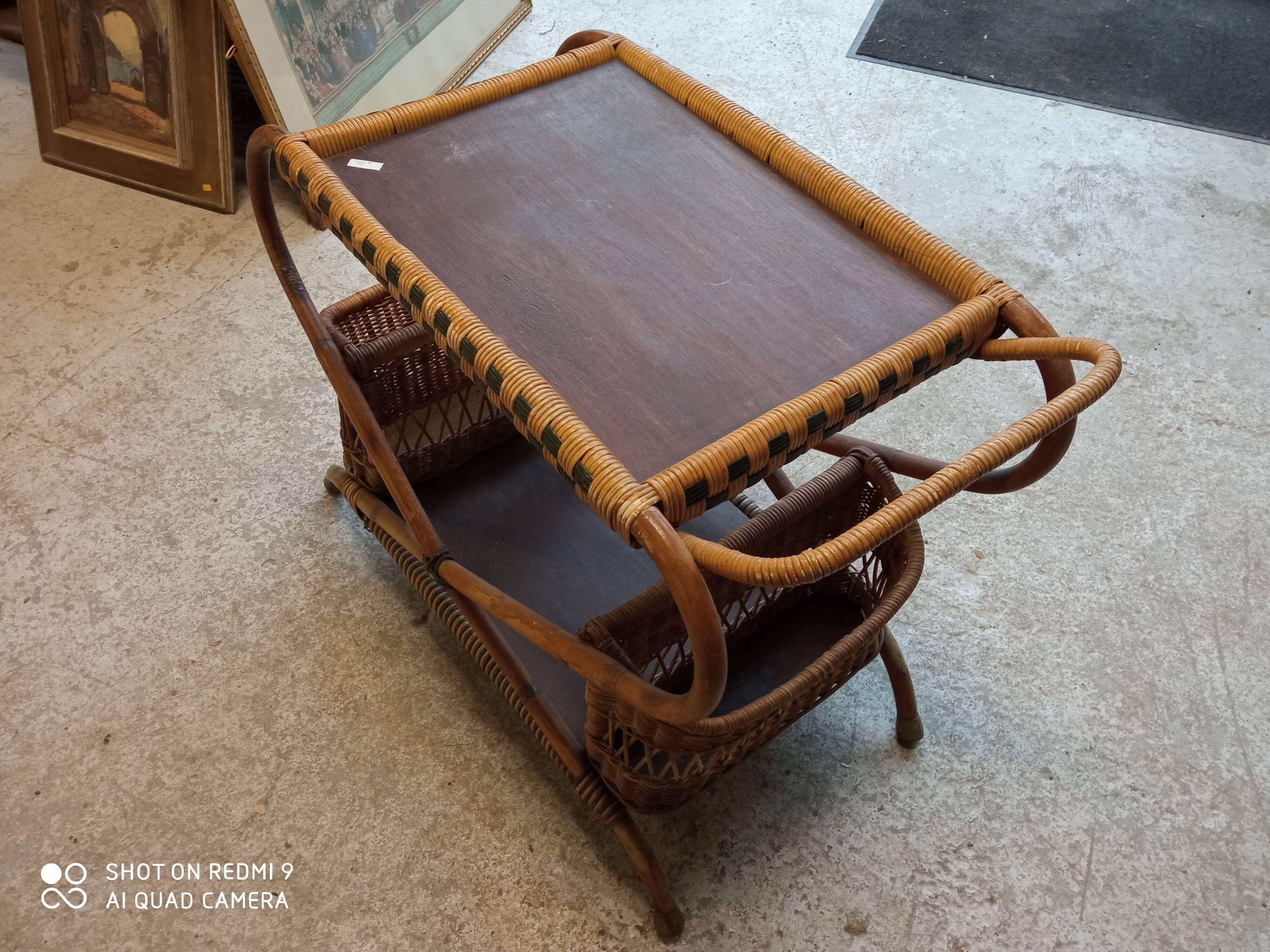 1950s rattan bar trolley