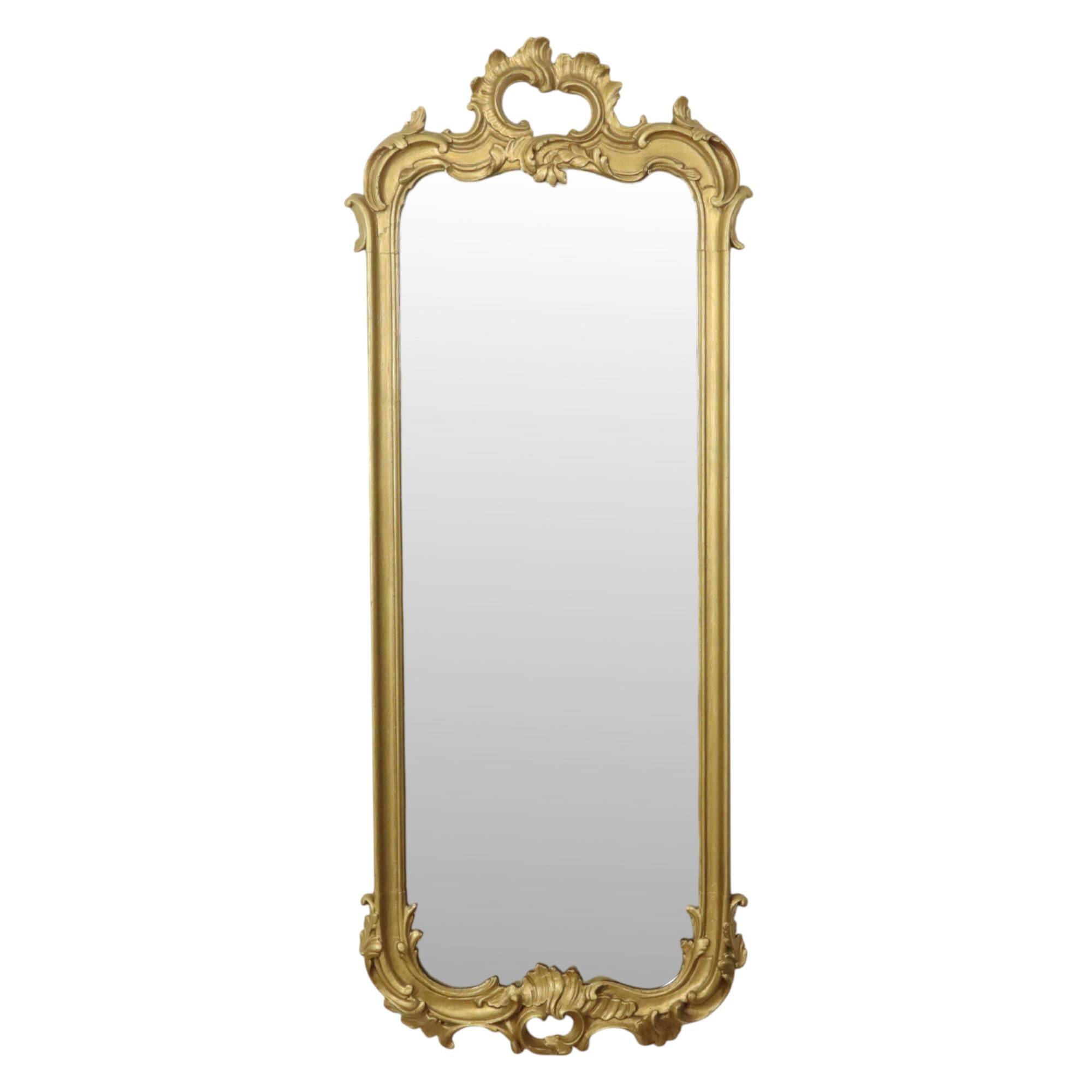 Miroir ancien français doré de style baroque du XIXe siècle 148 cm