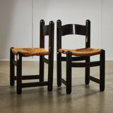 Chaise rustique en osier avec cadre en bois massif, 2 pièces