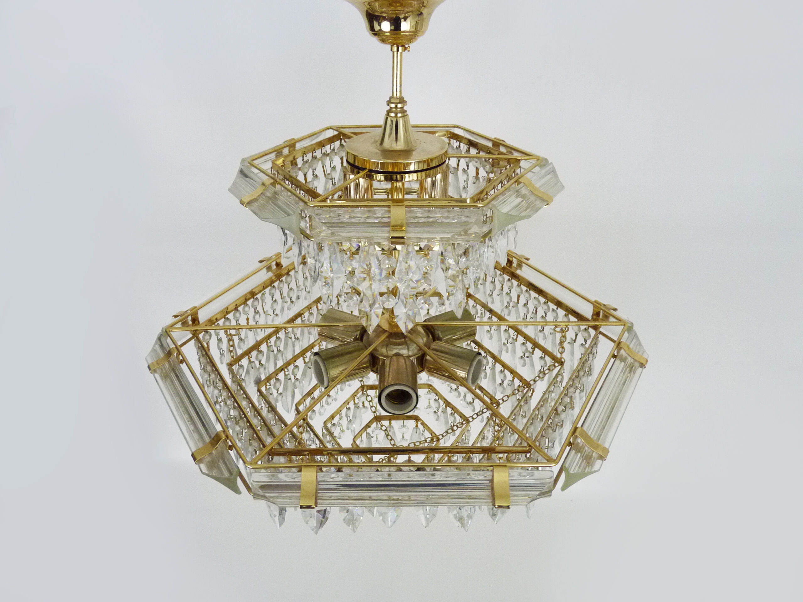 Vintage crystal and brass chandelier by Bakalowits & Söhne 8 lights, 1980s