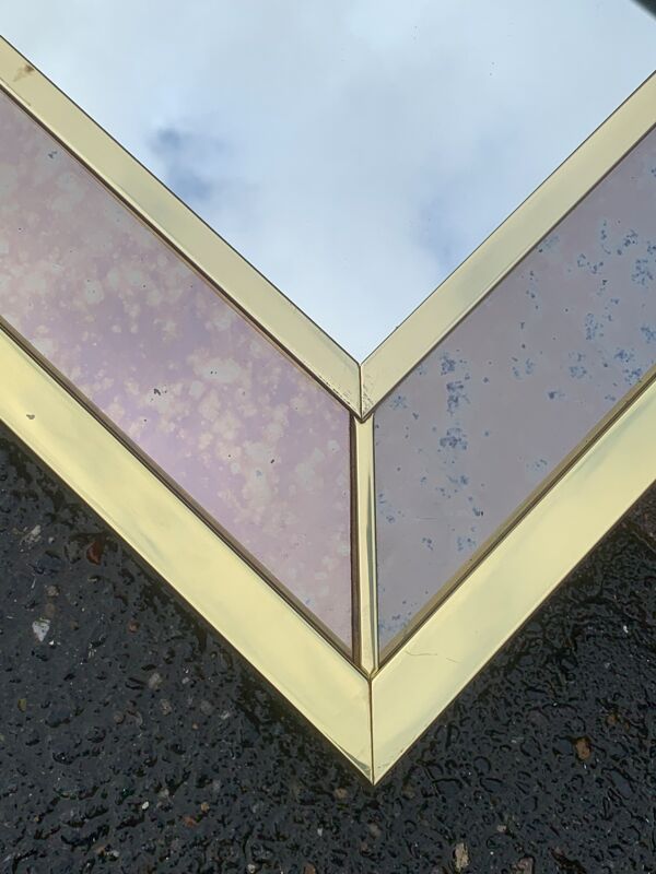 Miroir rectangulaire bords en miroir et métal doré 1950