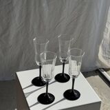 4 large Luminarc Octime vintage octagonal champagne flutes with black foot
