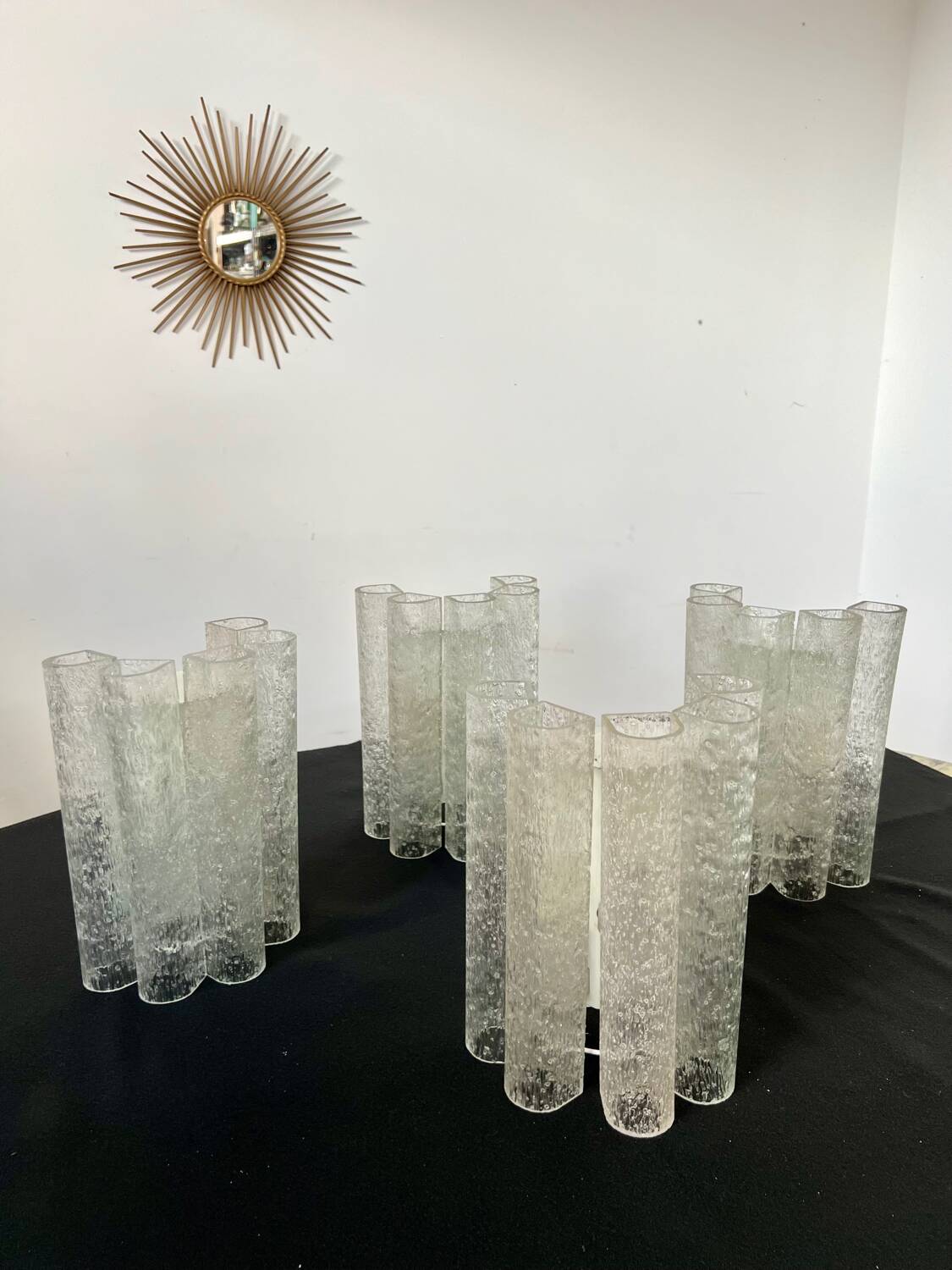 Set of 4 large doria wall lights in glazed glass design from the 60s vintage 3 lights