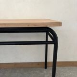 raw wood table, metal legs