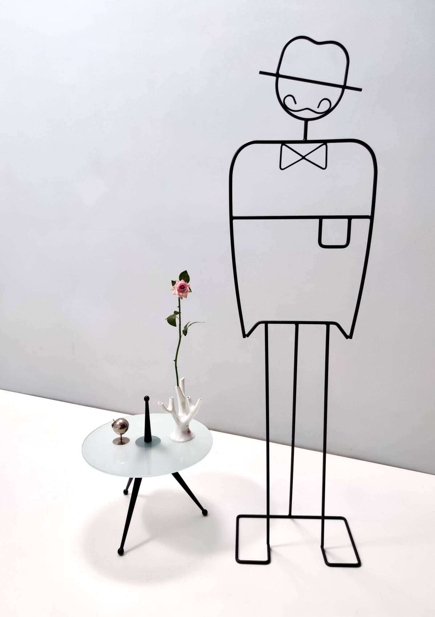 Tripod Beech and Glass Side Table in the Style of Cesare Lacca, Italy, 1980s