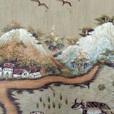 Important Set of Three Indochinese Silk Embroidered Tapestries