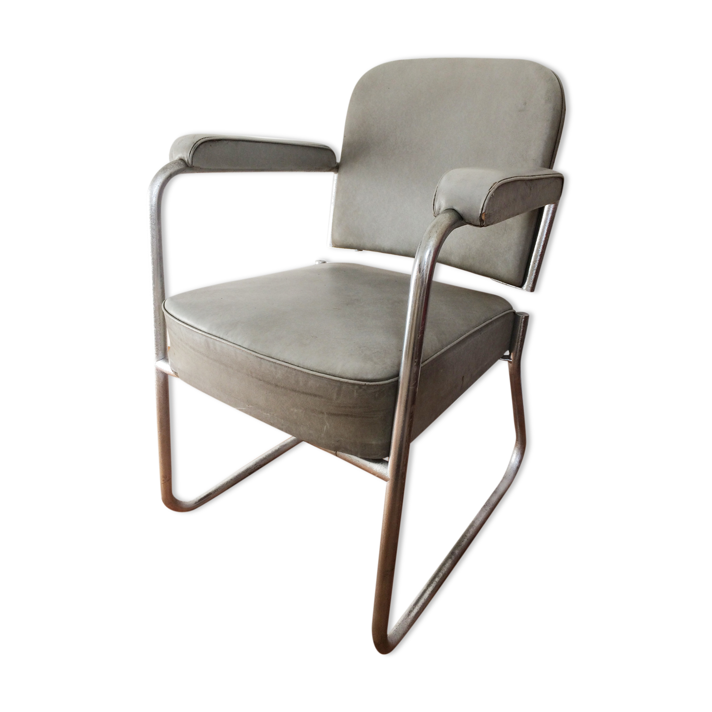 Armchair leatherette gray silver feet