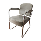 Armchair leatherette gray silver feet