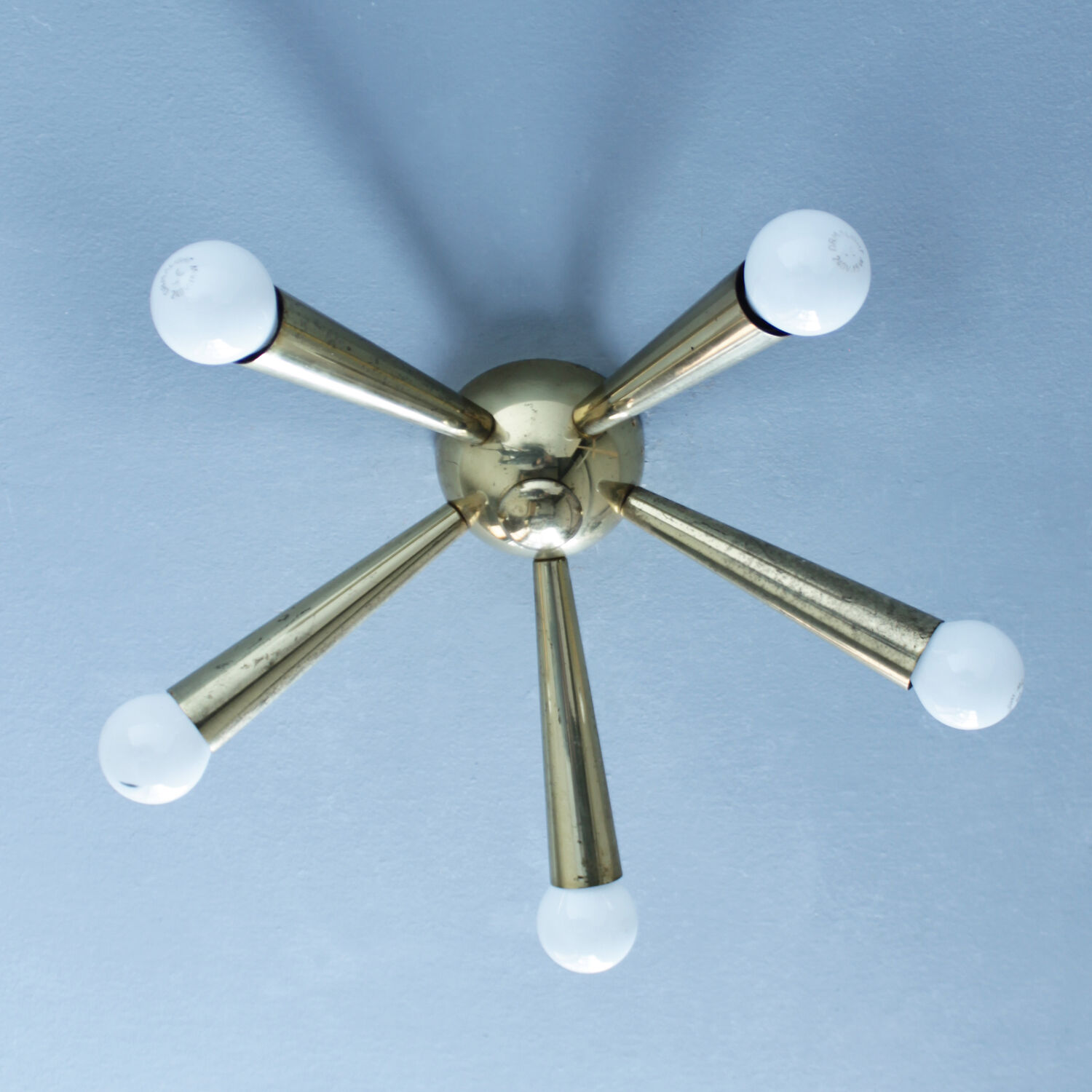 Italian Brass Star Burst Flush Mount in the manner of Arredoluce
