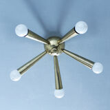 Italian Brass Star Burst Flush Mount in the manner of Arredoluce