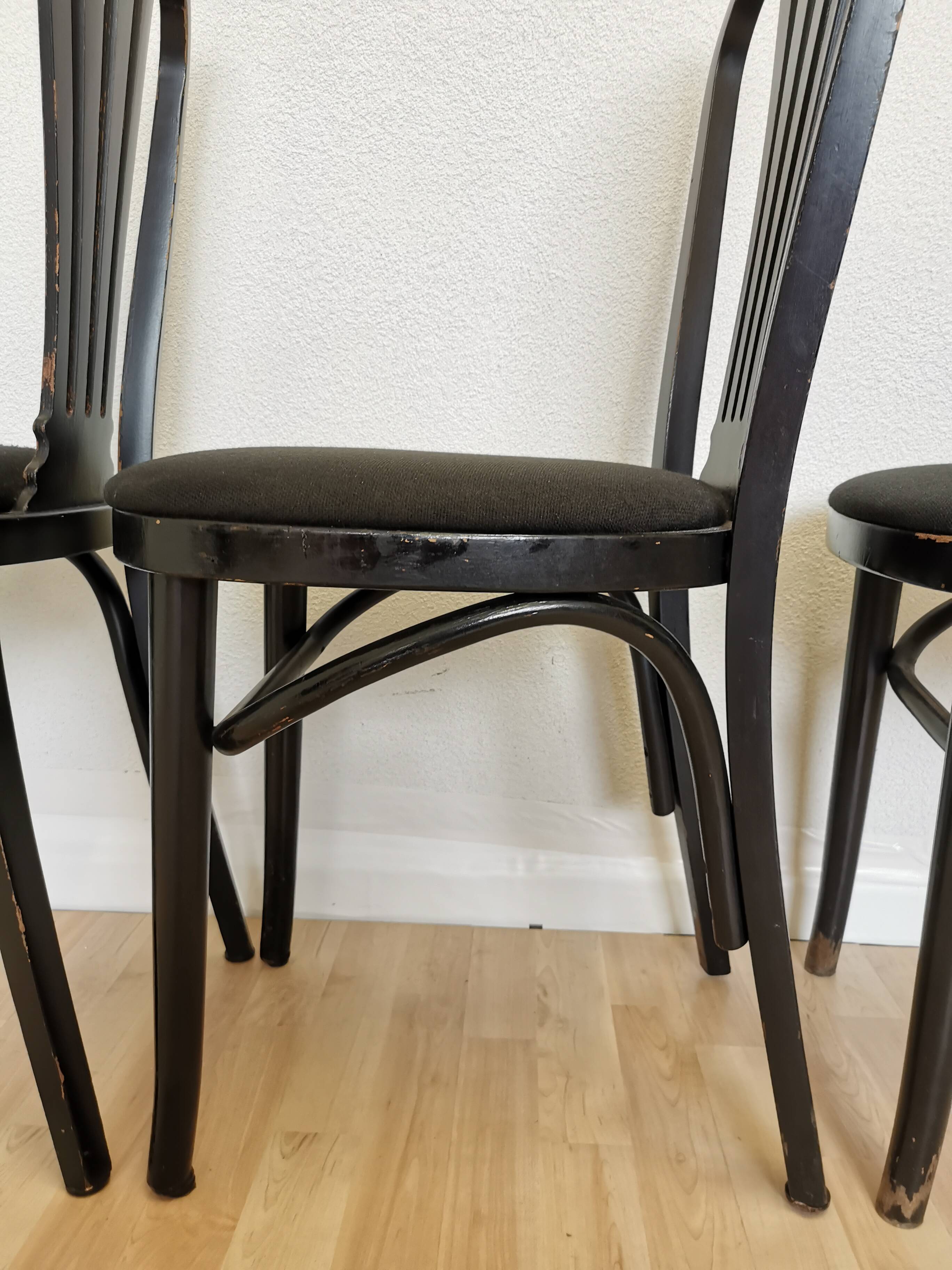 Set of 4 Vintage Black Wooden Dining Chairs: STOL Kamnik, 70s, Yugoslavia