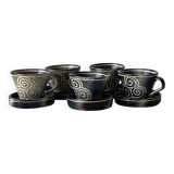5 GMS Roscoff stoneware cups and saucers.