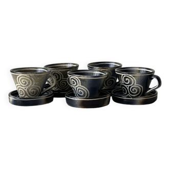 5 GMS Roscoff stoneware cups and saucers.