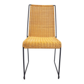 Chaise en fil de fer en osier de style mid-century moderne par Raoul Guys, années 1960.