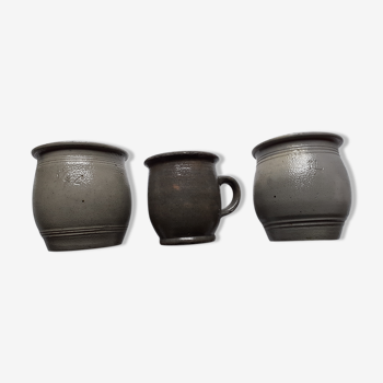 Trio of old sandstone pots
