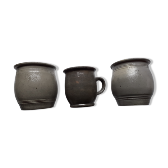 Trio of old sandstone pots