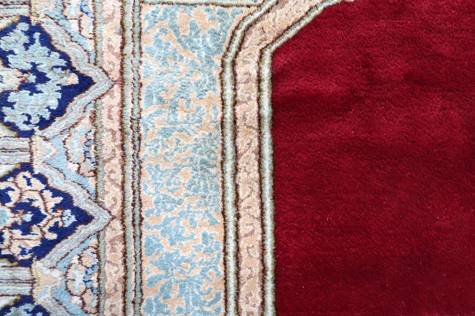 Antique Kerman Kork wool rug, open field medallion, crimson & navy, c. 1930s — 237 × 302 cm — 1C1280