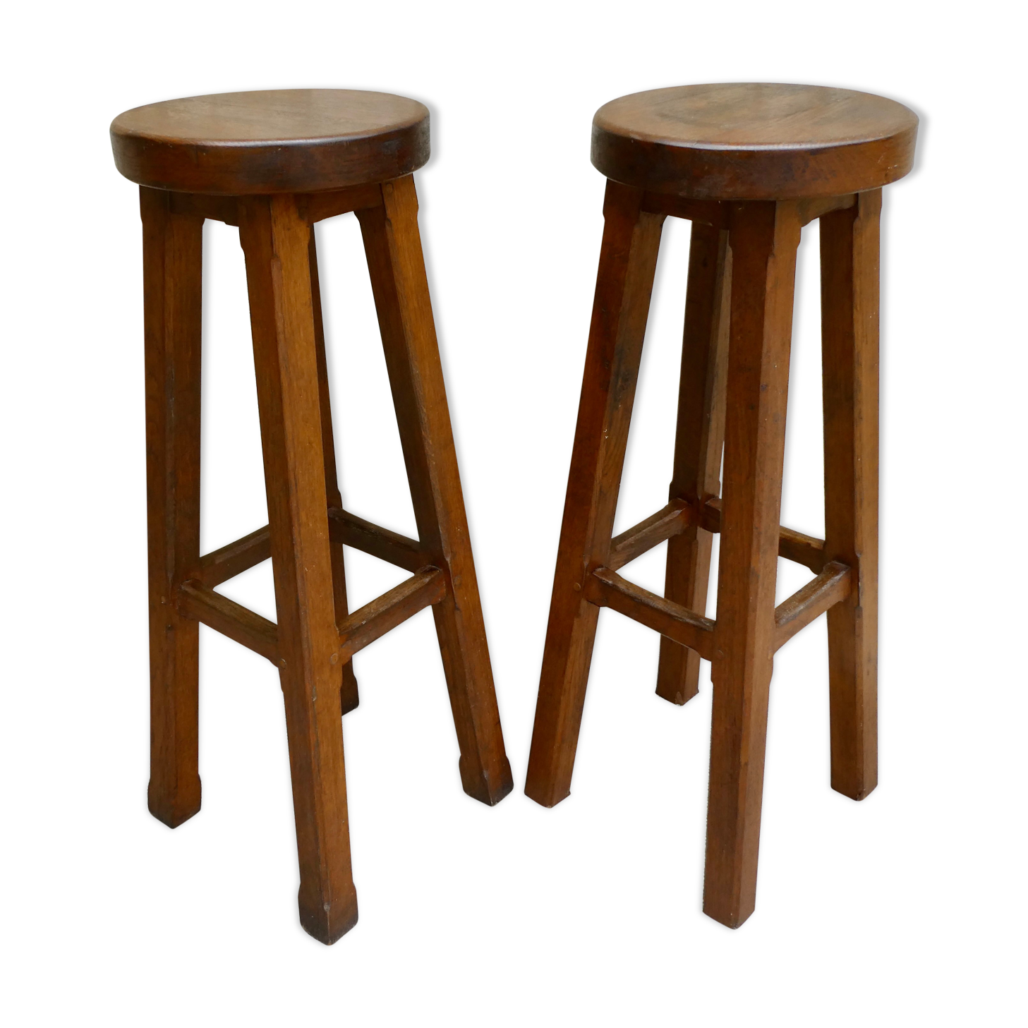 Pair of high solid wood bar stools