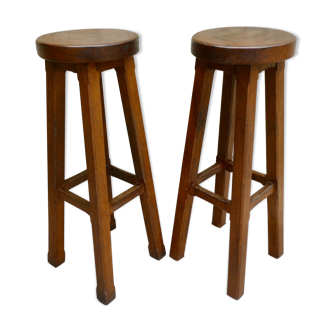 Pair of high solid wood bar stools