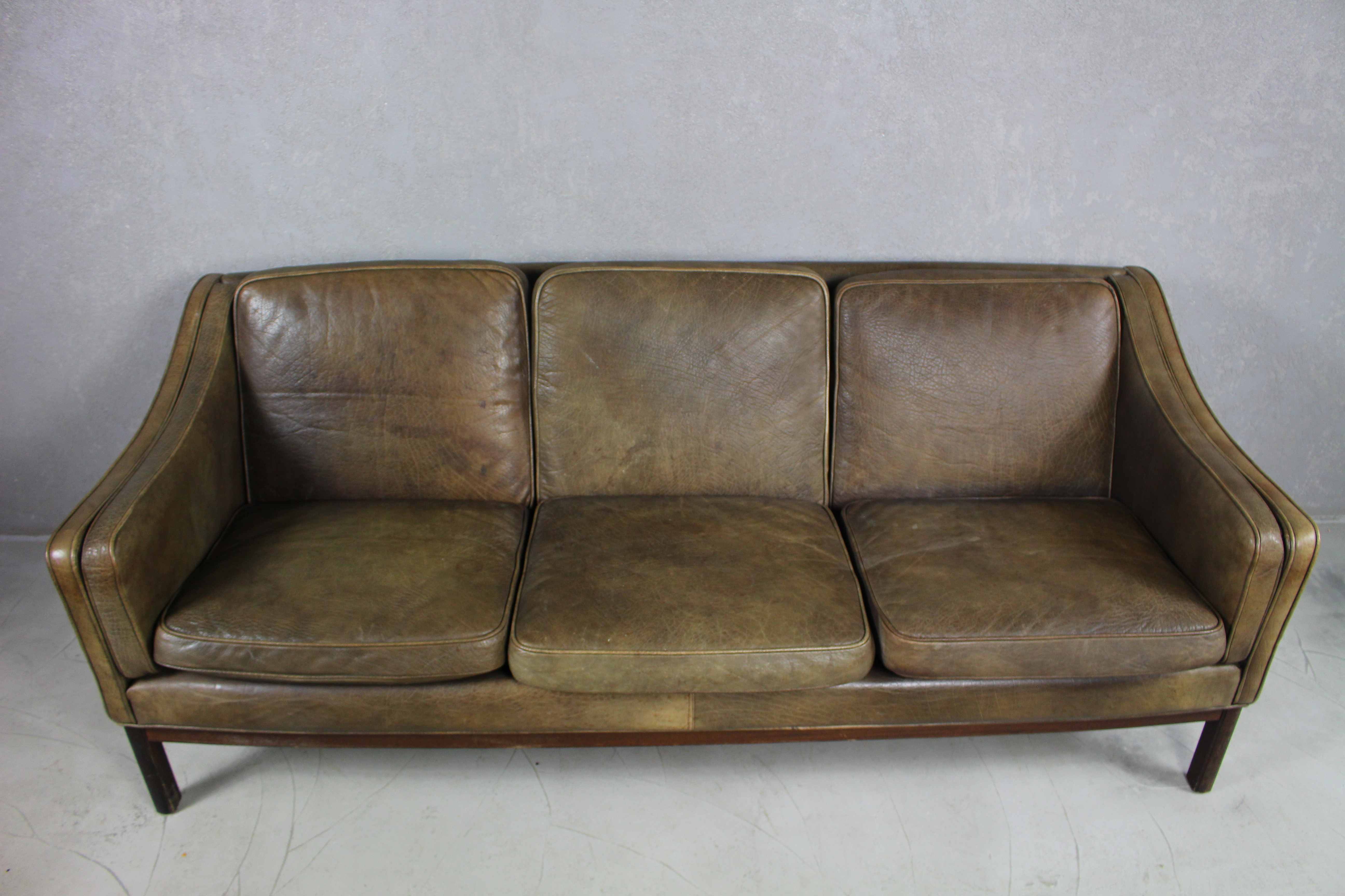 Brown Leather And Rosewood Sofa By Vatne Mobler, Norway 1970s