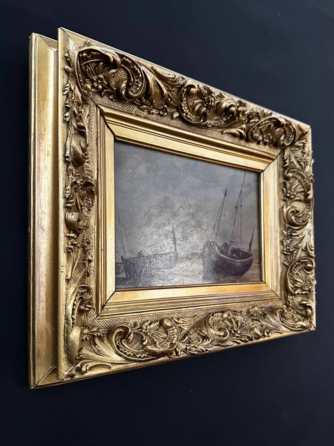 Oil painting on wood with its restored Rocaille frame - Paris