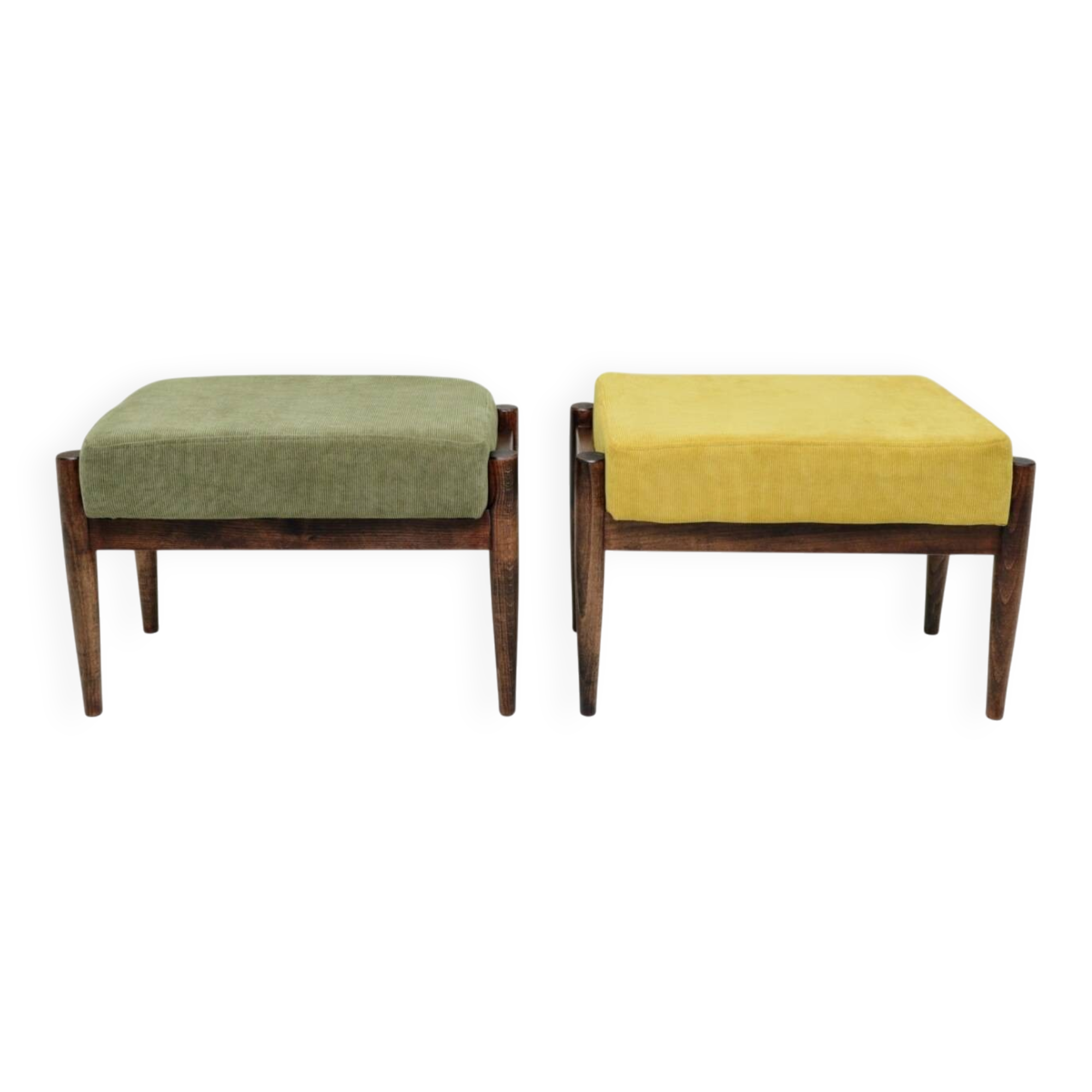 Scandinavian green/yellow corduroy stool Set of 2