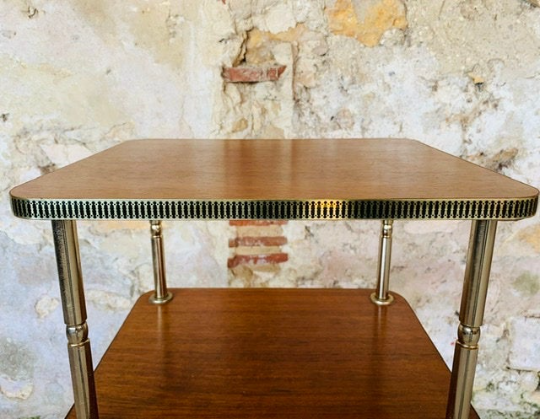 Three-shelf side table in teak and brass 60/70s