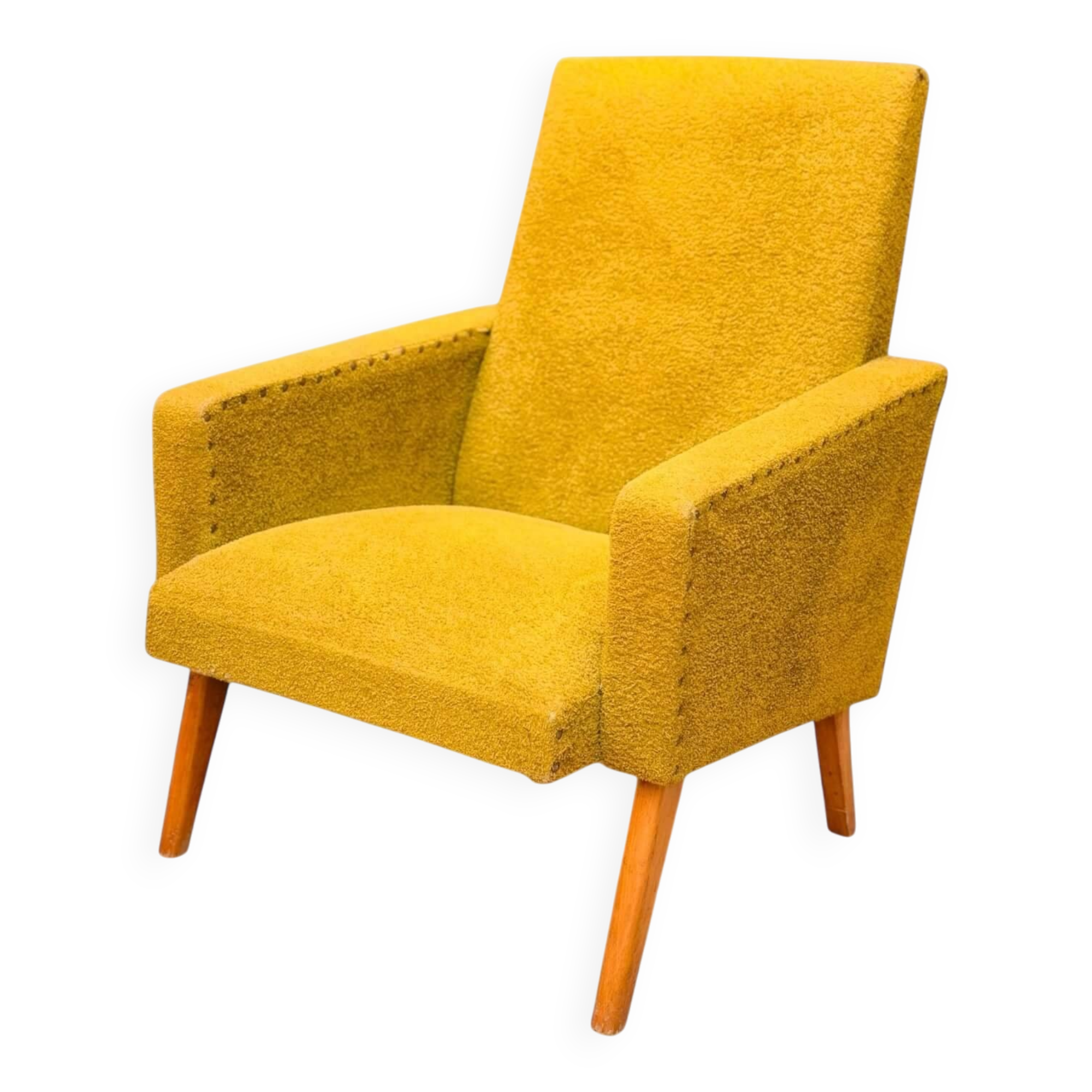 Vintage 60s armchair in cumin yellow terry fabric