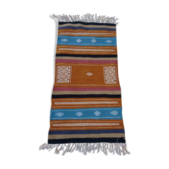 Carpet kilim orange blue white handmade, 120x65cm