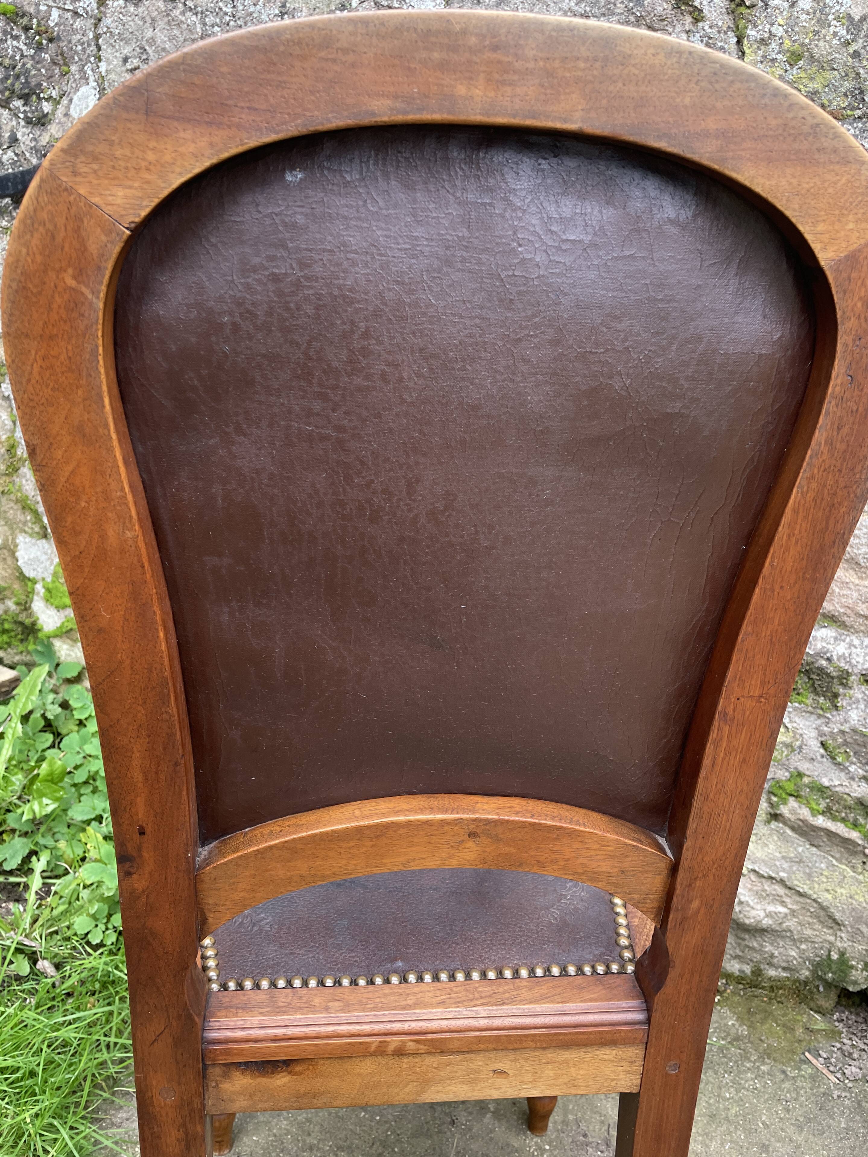 6 Louis XVI style chairs in solid beech and Cordovan leather, 1900