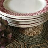 Seven old flat plates in bistro style