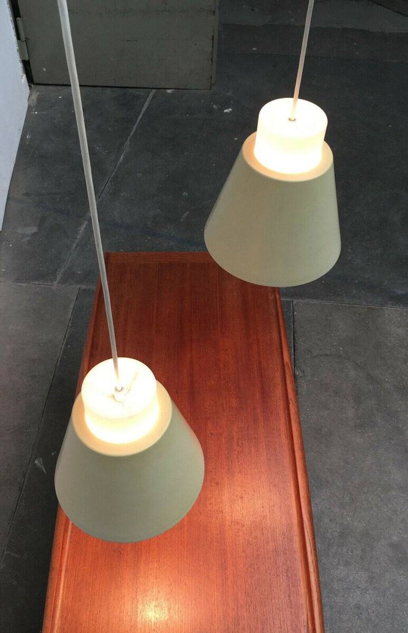 Glass and metal suspensions from the Mid-Century period, set of 2.