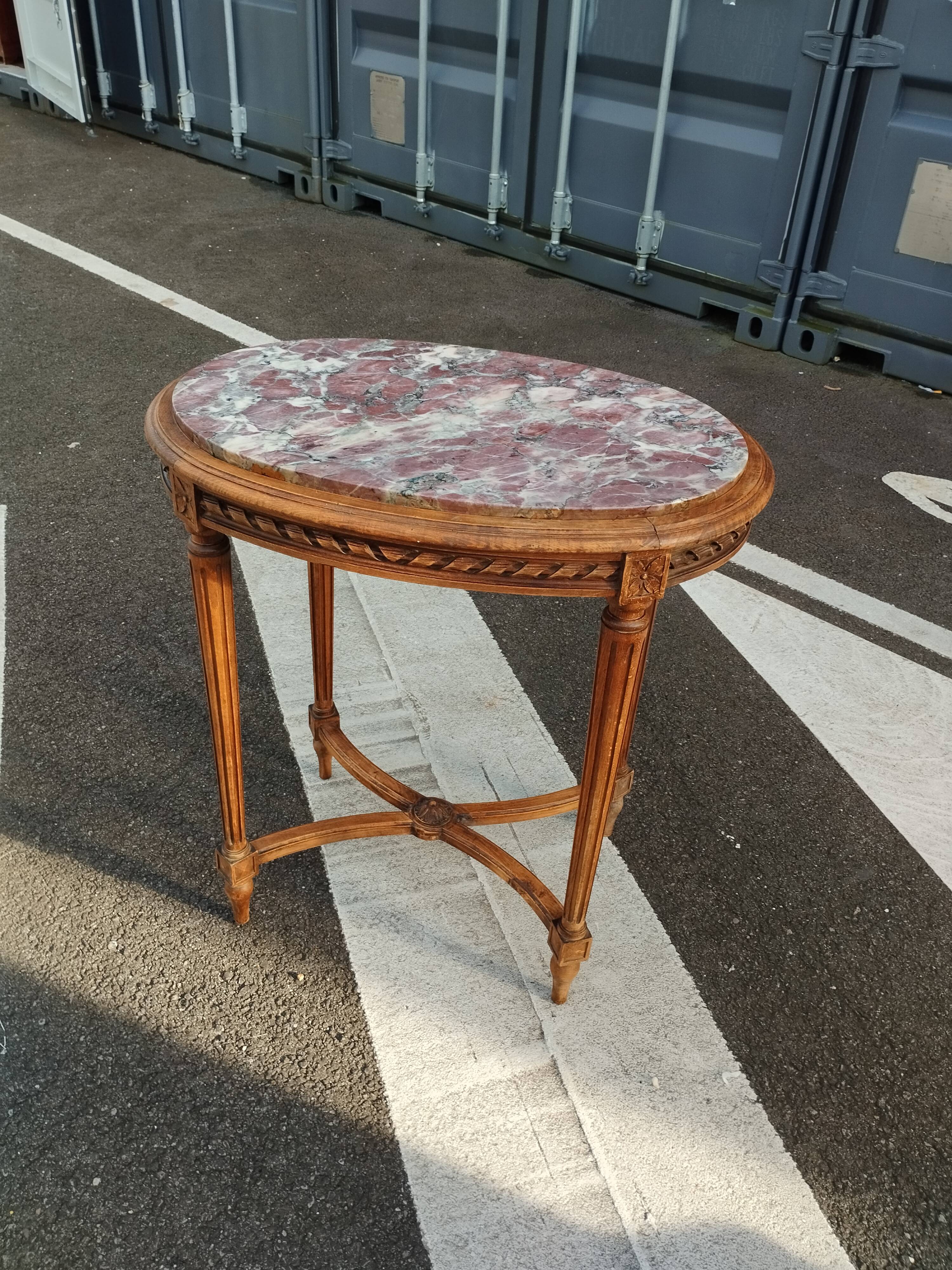 Old Louis XVI style pedestal table with marble top