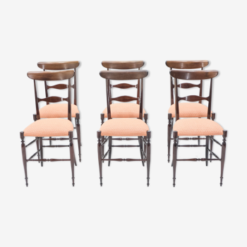 Rare Set of 6 chairs Campanino Chiavari walnut by Fratelli Levaggi 1950