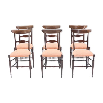 Rare Set of 6 chairs Campanino Chiavari walnut by Fratelli Levaggi 1950