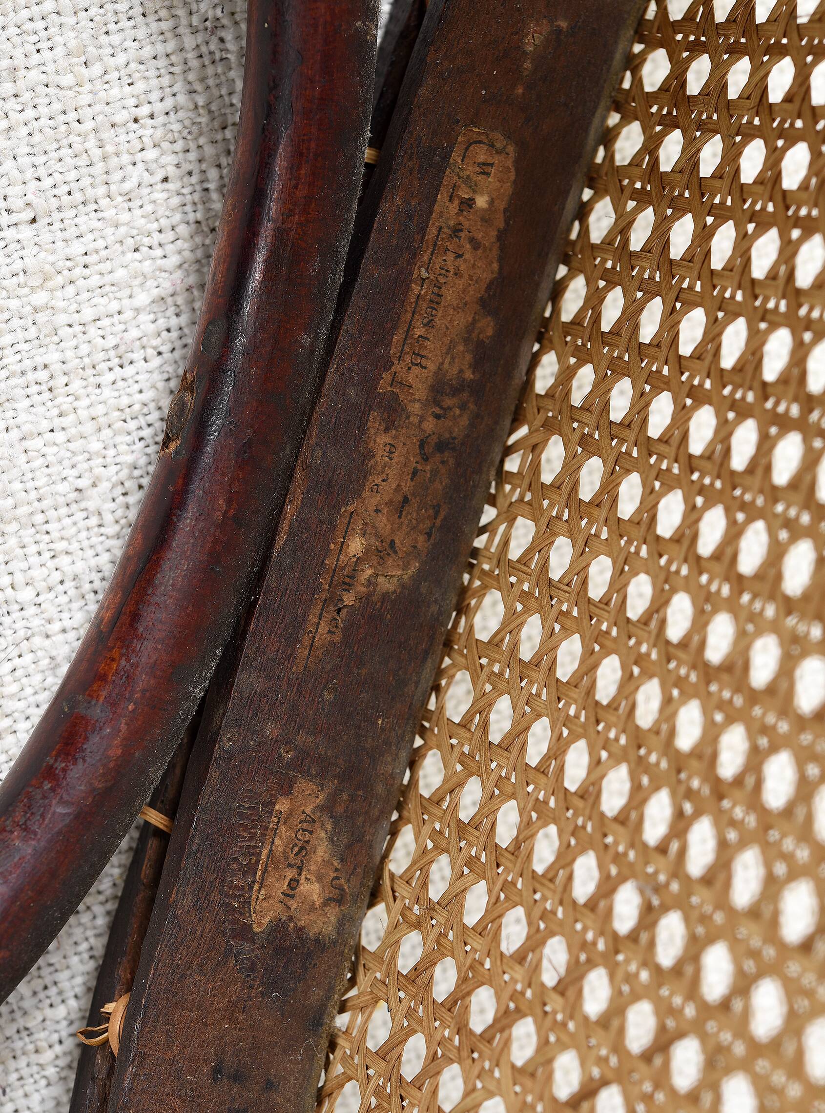 Old cane bistro chair, stamped fischel