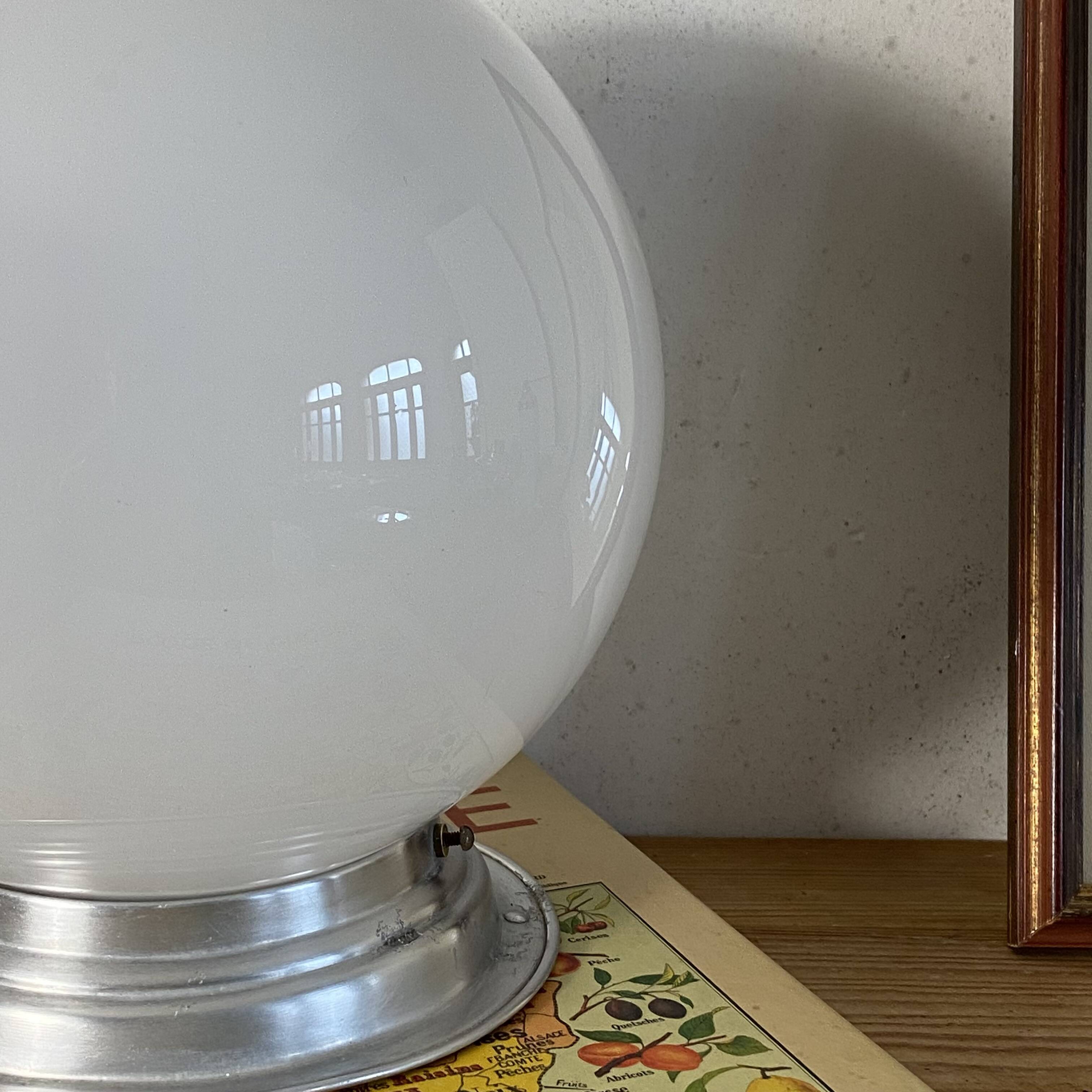 Ceiling light or wall light with white opal glass globe, 20 cm, aluminium rose.