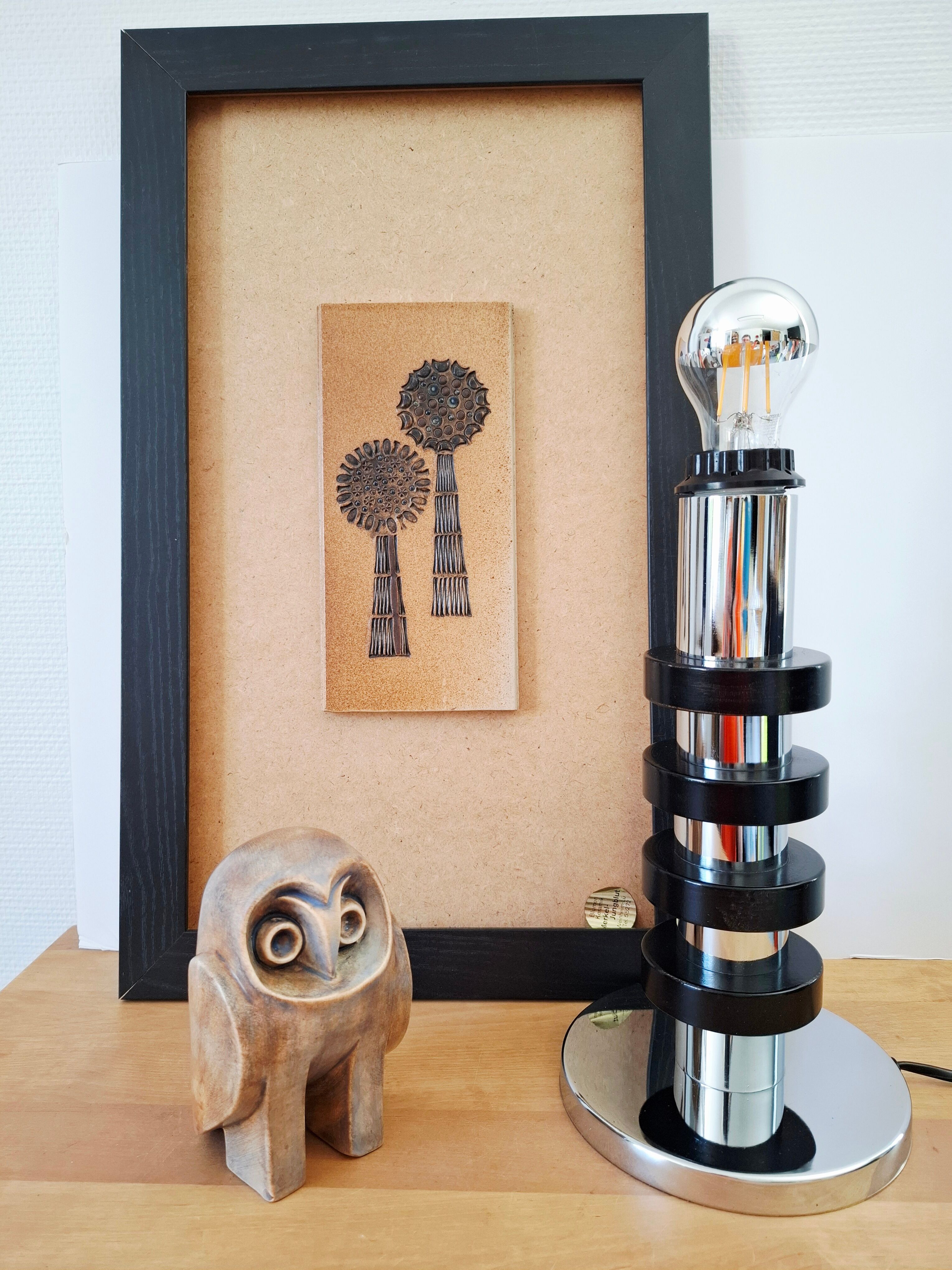 Chrome metal and wood lamp base from the 70s.