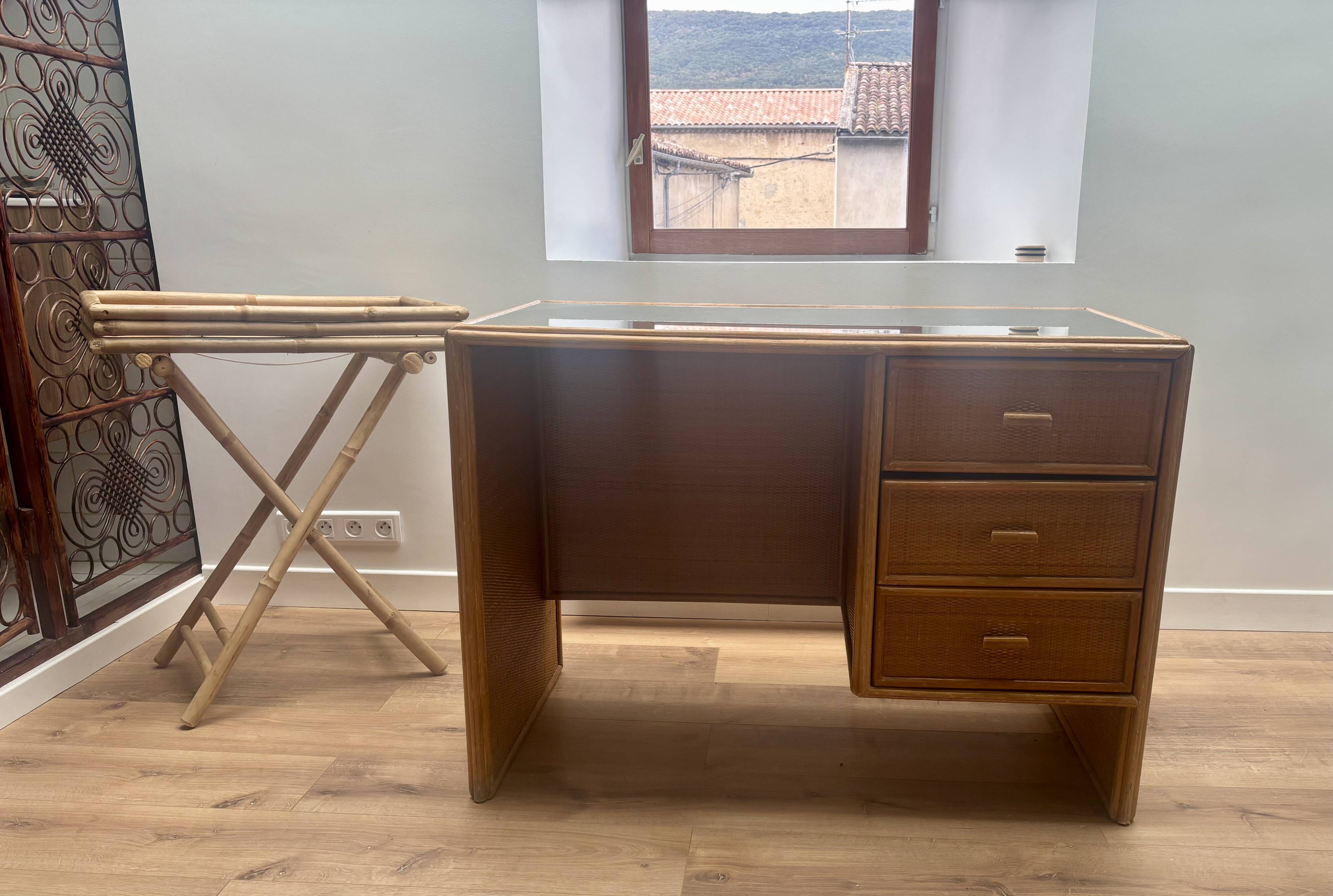 Rattan and bamboo desk