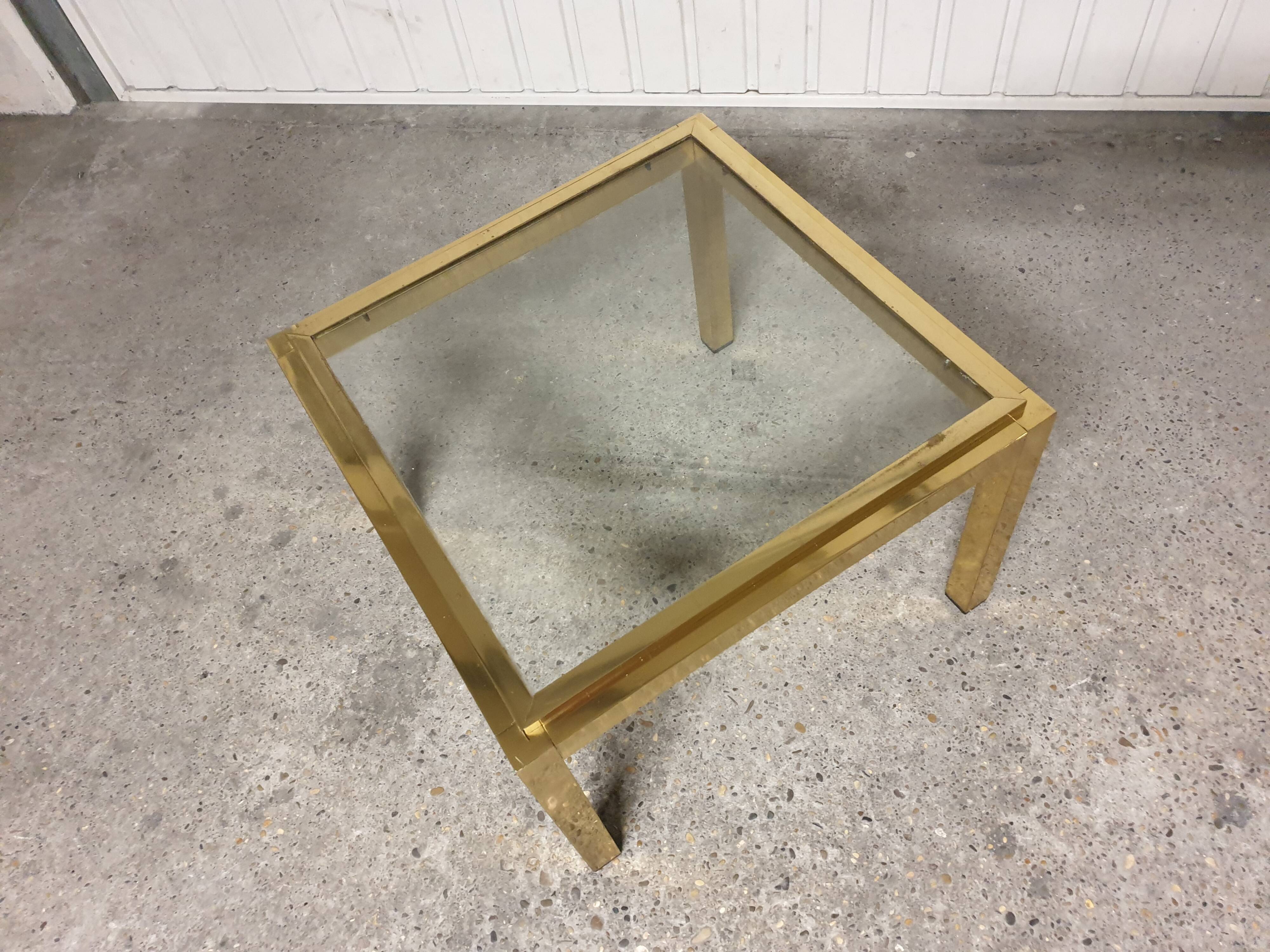 Small coffee table / Vintage brass and glass end table